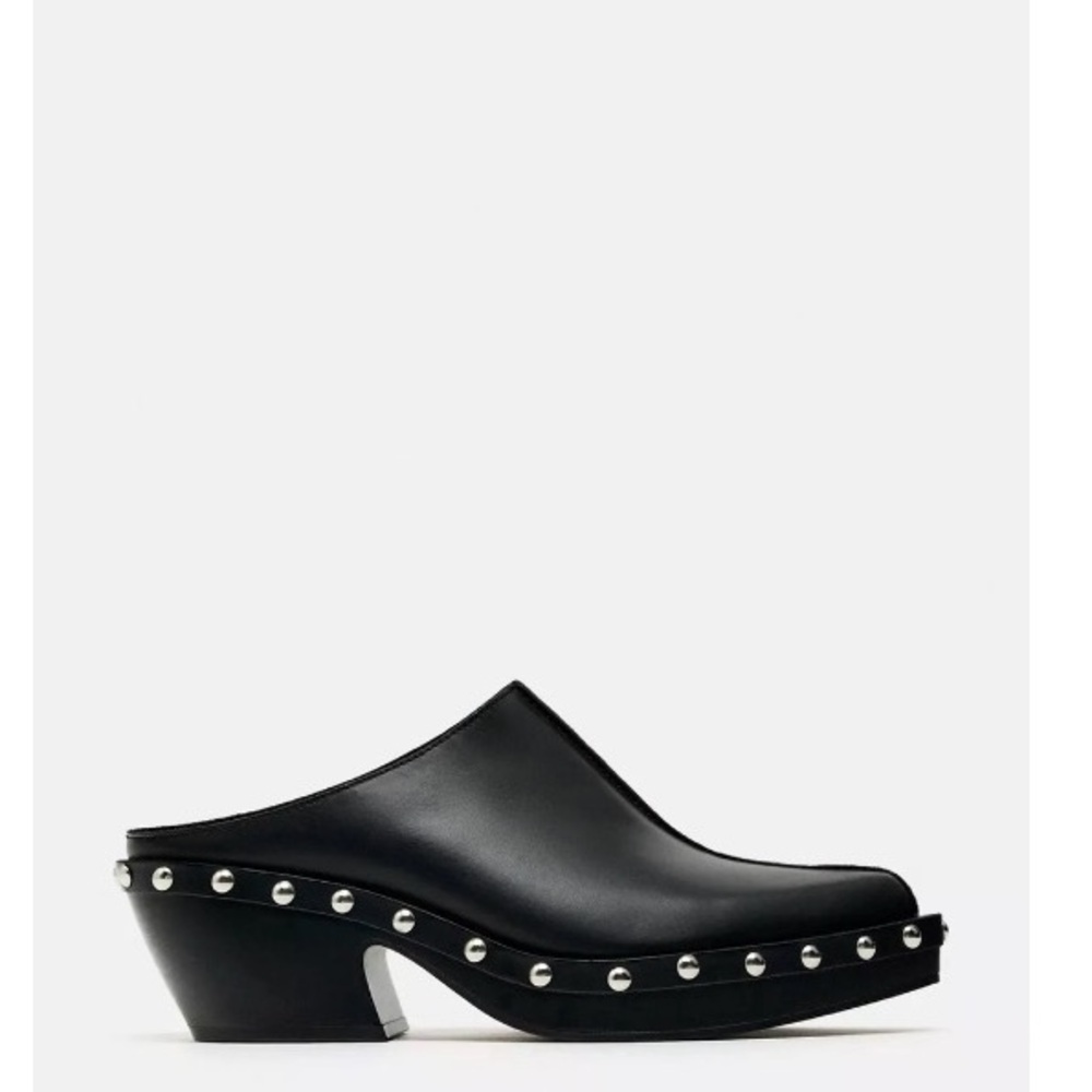 Black Studded Leather Clog Mules size 10